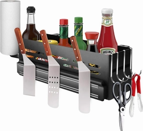 Griddle Caddy for Blackstone 28''/36'' Griddle, Grill BBQ Accessories Holder with Magnetic Strip & Paper Towel Holder, Space Saving Storage Caddy for Grill