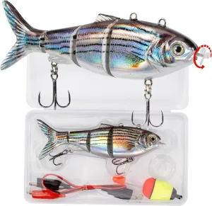 HADORAM Robotic Swimming Lure 5.1” Fishing Lure 4-Segement Multi Jointed Swimbait Electric Bait LED Light USB Rechargeable for Bass Trout Pike Fishing Tackle