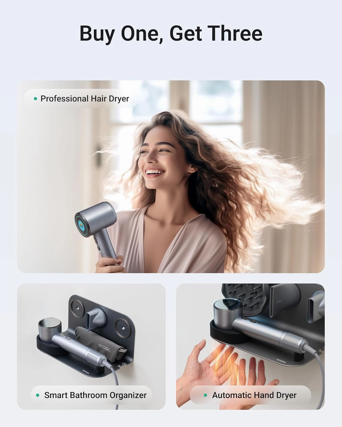 Hair Dryer, High-Speed Ionic Hair Dryer with Wall-Mounted Holder, Portable and Quiet Ion Blow Dryer for Fine Hair, 110000 RPM (2-in-1 Set, Silver Blue)