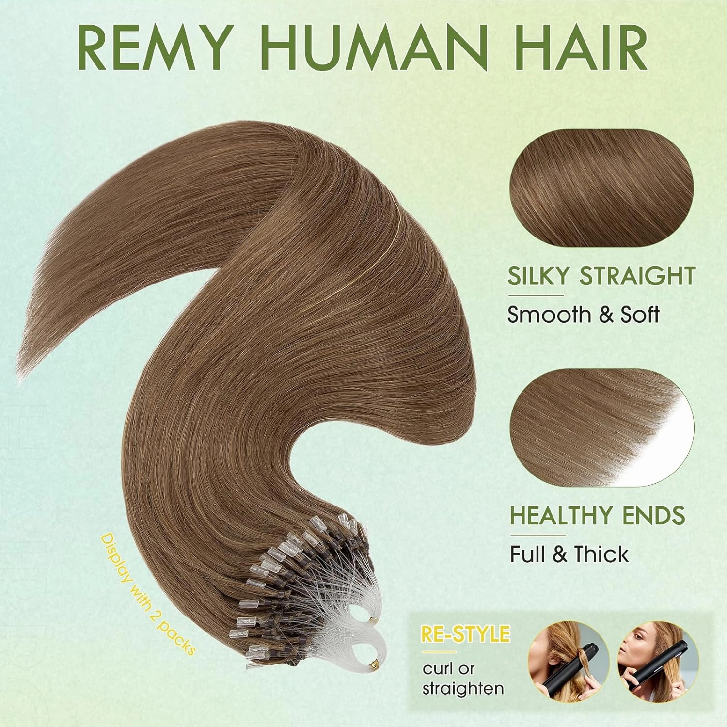 Hairro Microbead Human Hair Extensions Micro Beaded Hair Microlinks Pre Bonded Cold Fusion I Tip Micro Loop Hair For Women 14 inch 50g 100 Strands #06 Light Brown