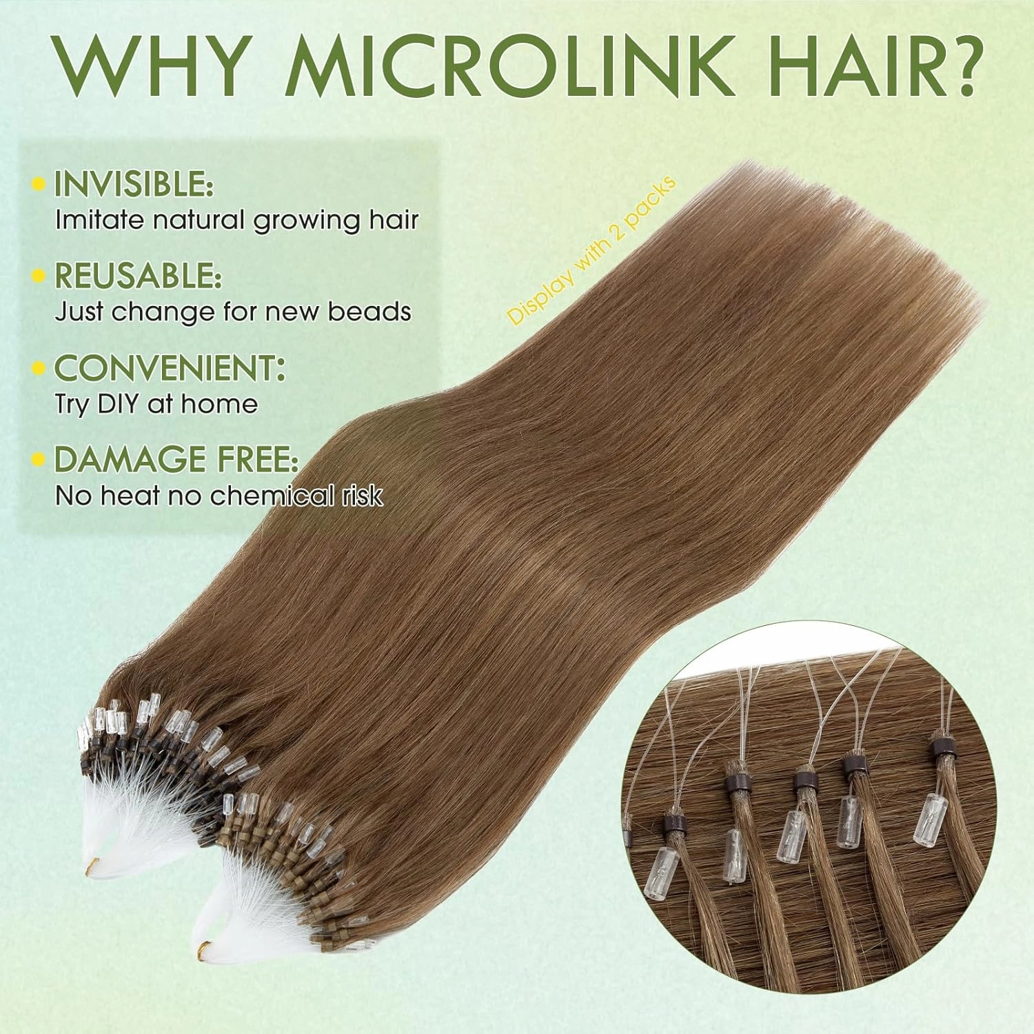Hairro Microbead Human Hair Extensions Micro Beaded Hair Microlinks Pre Bonded Cold Fusion I Tip Micro Loop Hair For Women 14 inch 50g 100 Strands #06 Light Brown