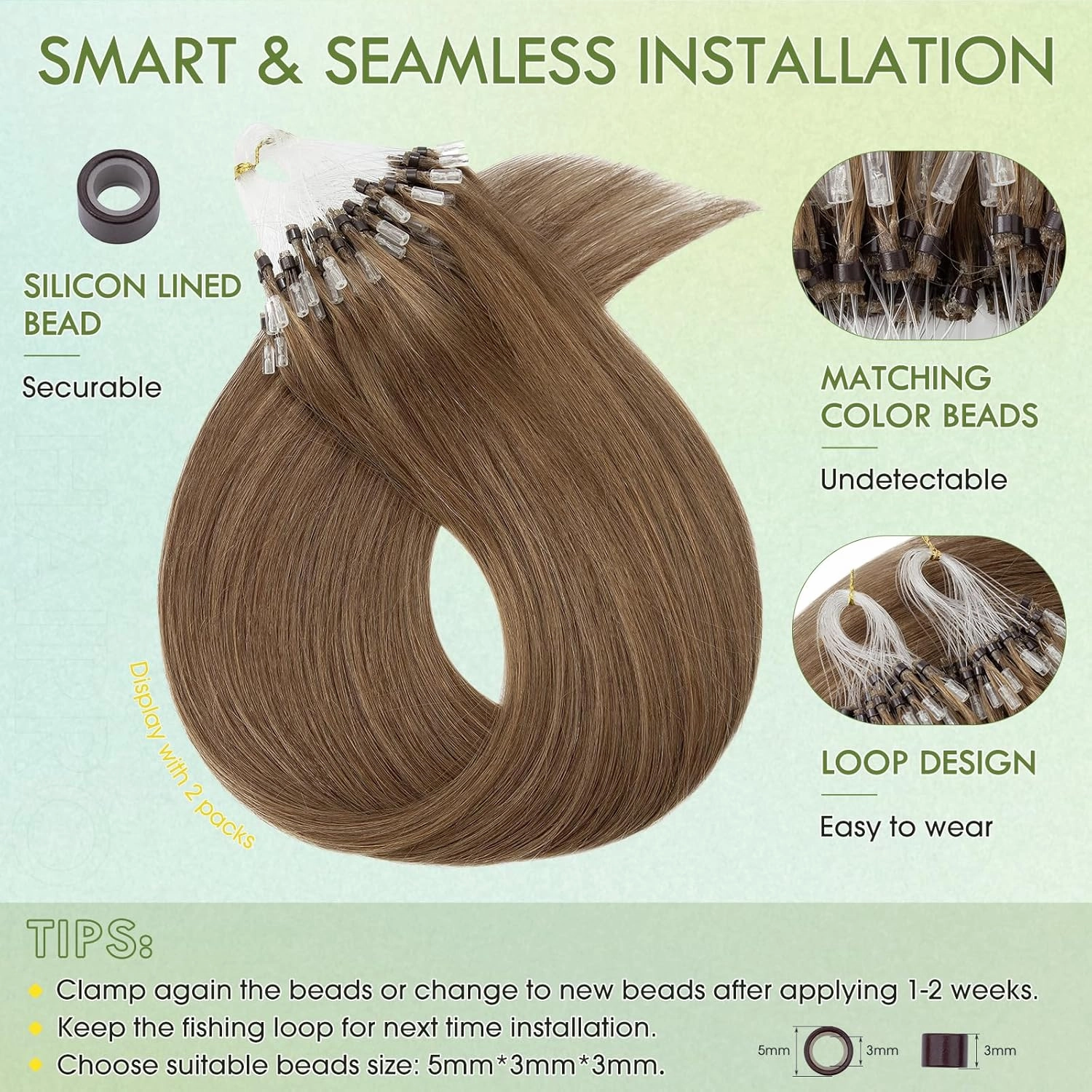 Hairro Microbead Human Hair Extensions Micro Beaded Hair Microlinks Pre Bonded Cold Fusion I Tip Micro Loop Hair For Women 14 inch 50g 100 Strands #06 Light Brown
