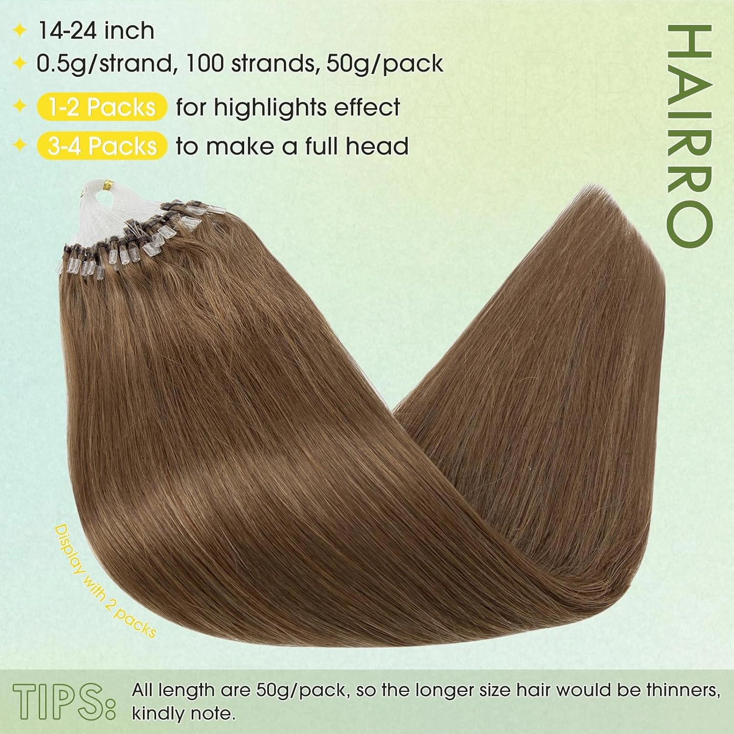 Hairro Microbead Human Hair Extensions Micro Beaded Hair Microlinks Pre Bonded Cold Fusion I Tip Micro Loop Hair For Women 14 inch 50g 100 Strands #06 Light Brown