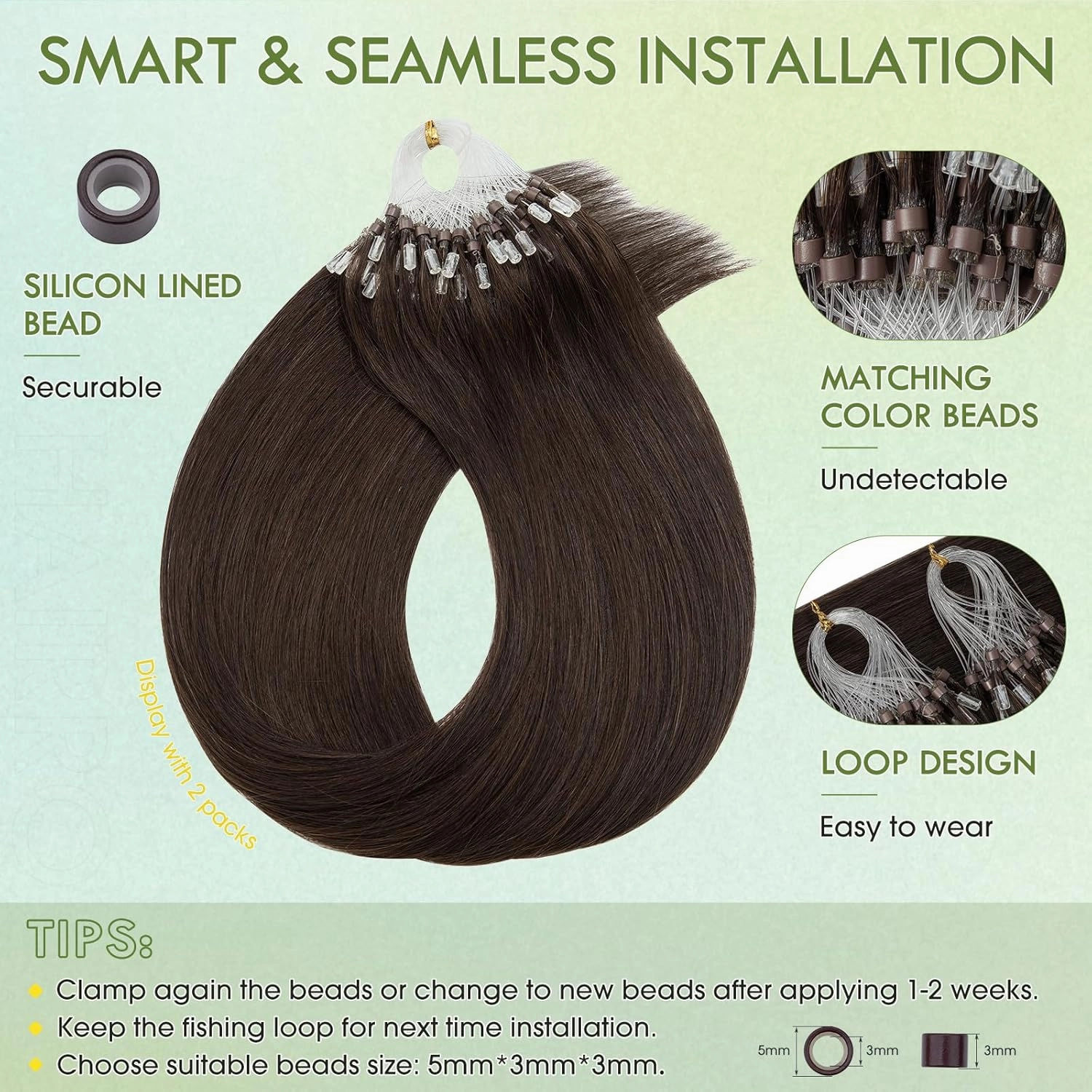 Hairro Microlinks Hair Extensions Human Hair Micro Loop Pre Bonded Cold Fusion Keratin Stick Micro Bead Hair Extension For Women 14 inch 50g 100 Strands #02 Dark Brown