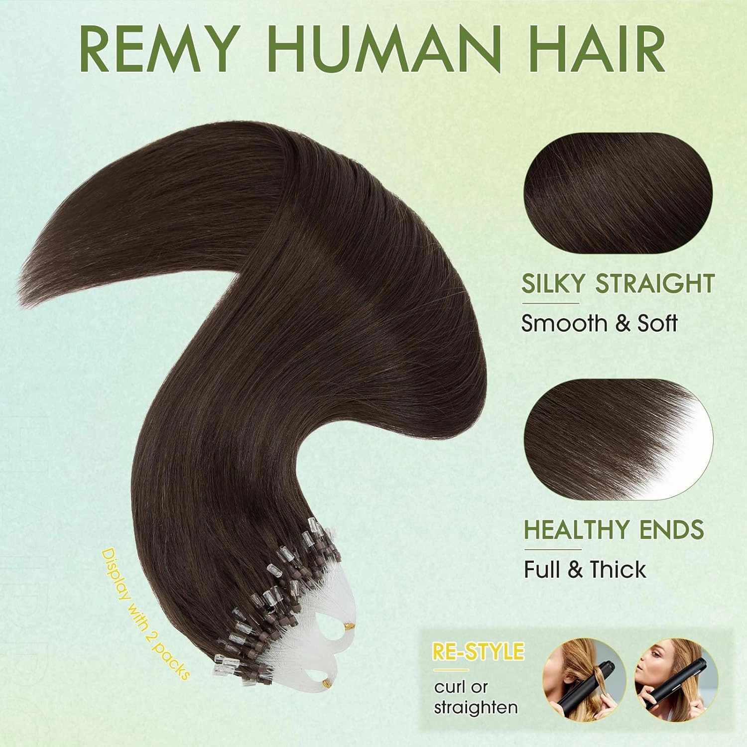 Hairro Microlinks Hair Extensions Human Hair Micro Loop Pre Bonded Cold Fusion Keratin Stick Micro Bead Hair Extension For Women 14 inch 50g 100 Strands #02 Dark Brown