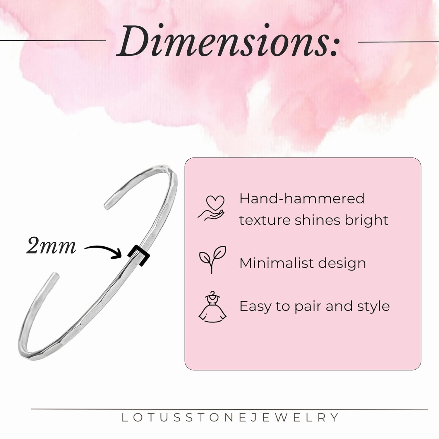 Hammered Signature Cuff in Solid Sterling Silver; Handmade and Hand Textured Bracelet for Women by Lotus Stone Jewelry (Small, Sterling Silver)