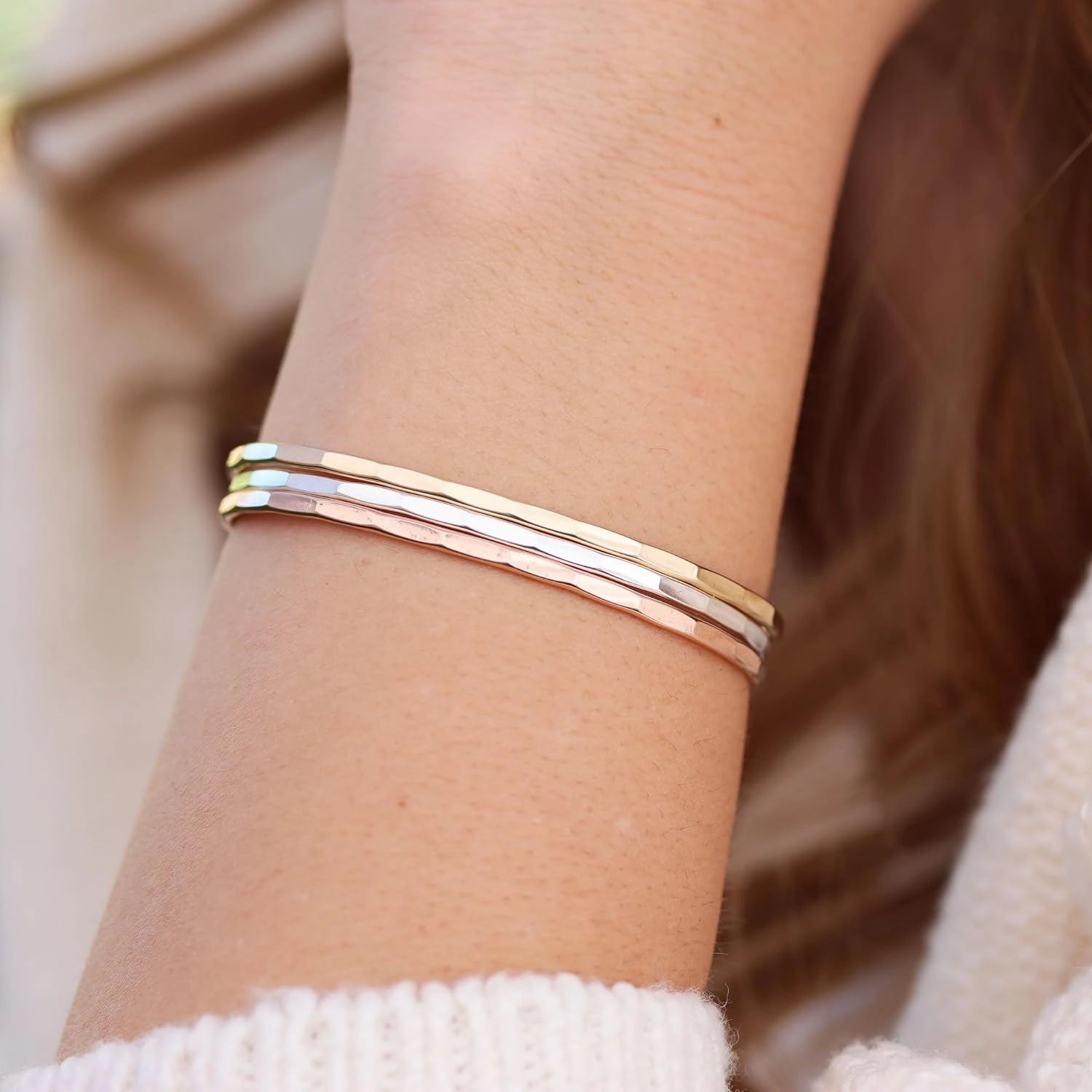 Hammered Signature Cuff in Solid Sterling Silver; Handmade and Hand Textured Bracelet for Women by Lotus Stone Jewelry (Small, Sterling Silver)
