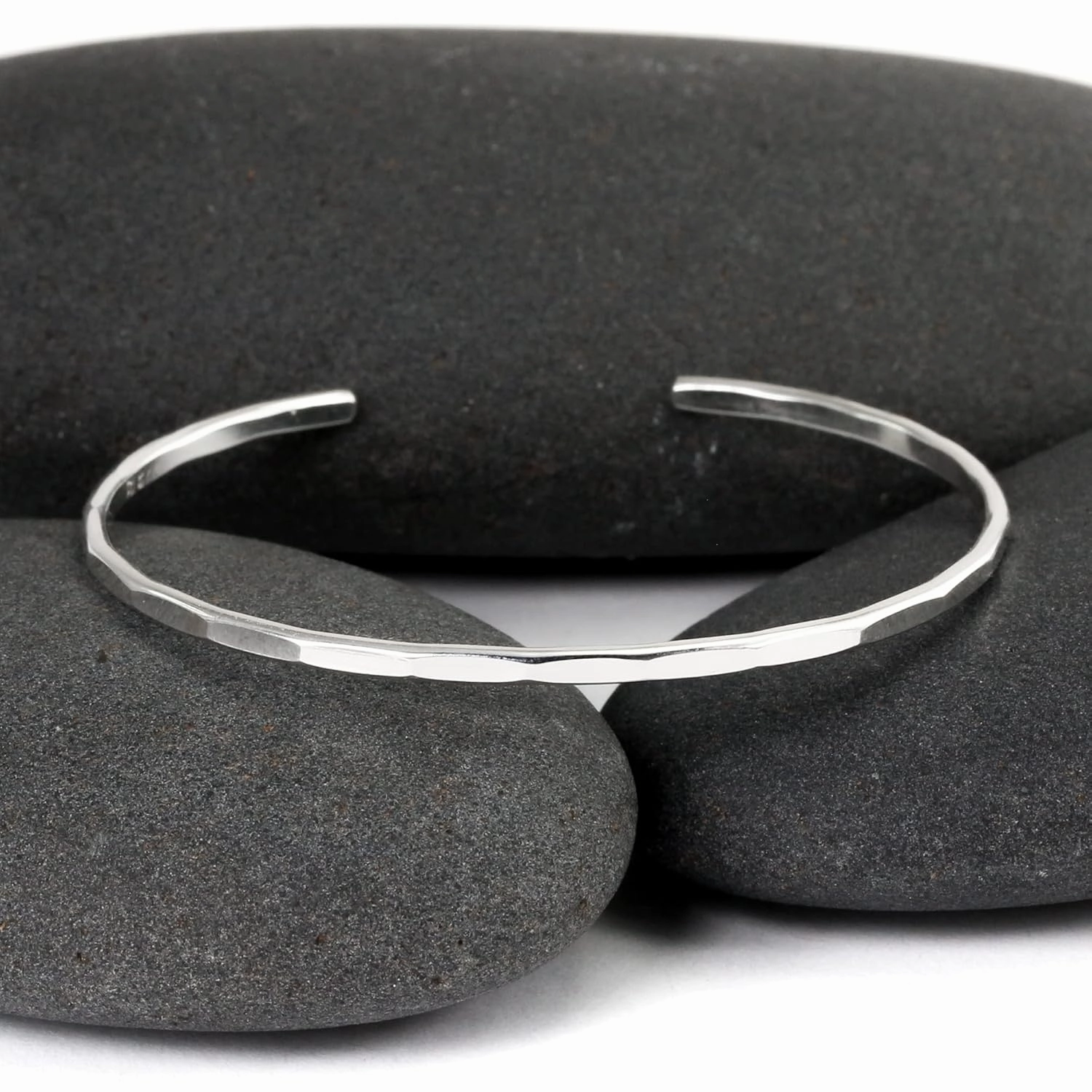 Hammered Signature Cuff in Solid Sterling Silver; Handmade and Hand Textured Bracelet for Women by Lotus Stone Jewelry (Small, Sterling Silver)