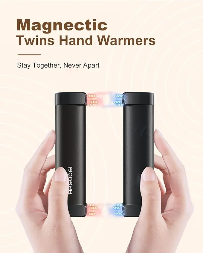 Hand Warmers Rechargeable 2 Pack, Magnetic Electric Hand Warmers, 360°Heating 14Hrs Warmth 3 Levels Temp, Portable 10000mAh Power Bank, Indoors/Outdoors, Raynauds, Golf, Gifts for All