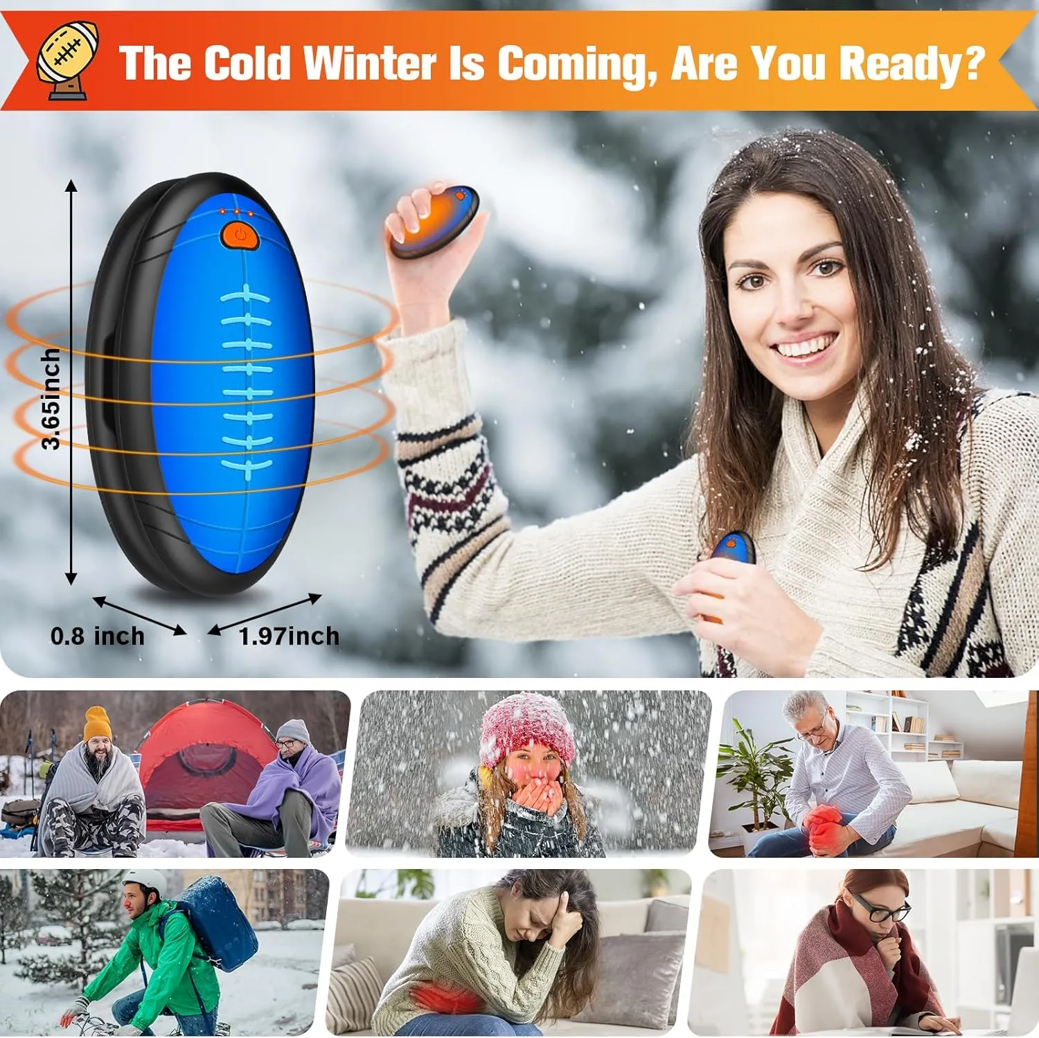 Hand Warmers Rechargeable,2 in 1 Electric Football Hand Warmer for Outdoor Indoor,Electric Hand Warmer,AI Rechargeable Hand Warmer for Camping,Golf,Hunting,Best Golf Accessories for Men Women