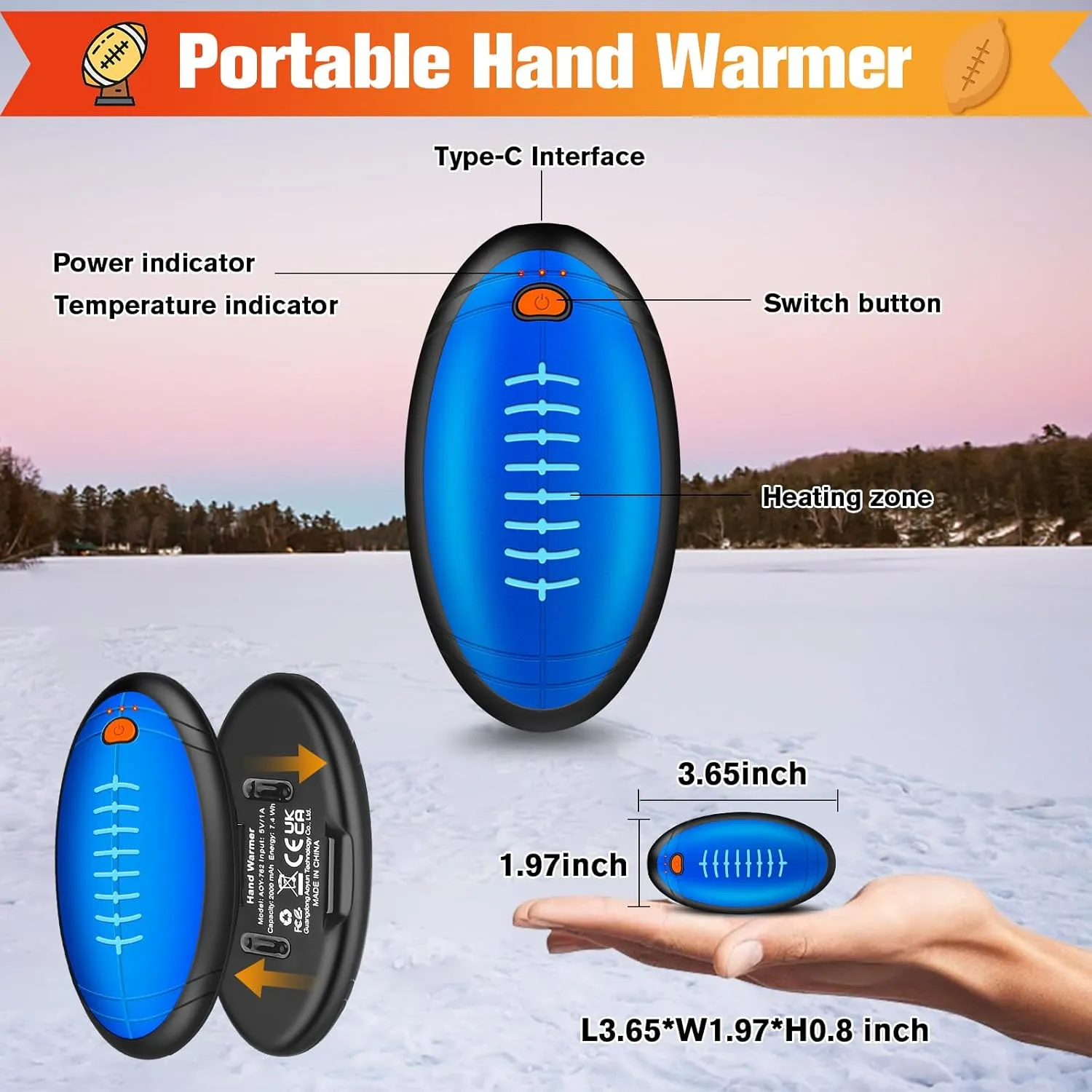Hand Warmers Rechargeable,2 in 1 Electric Football Hand Warmer for Outdoor Indoor,Electric Hand Warmer,AI Rechargeable Hand Warmer for Camping,Golf,Hunting,Best Golf Accessories for Men Women