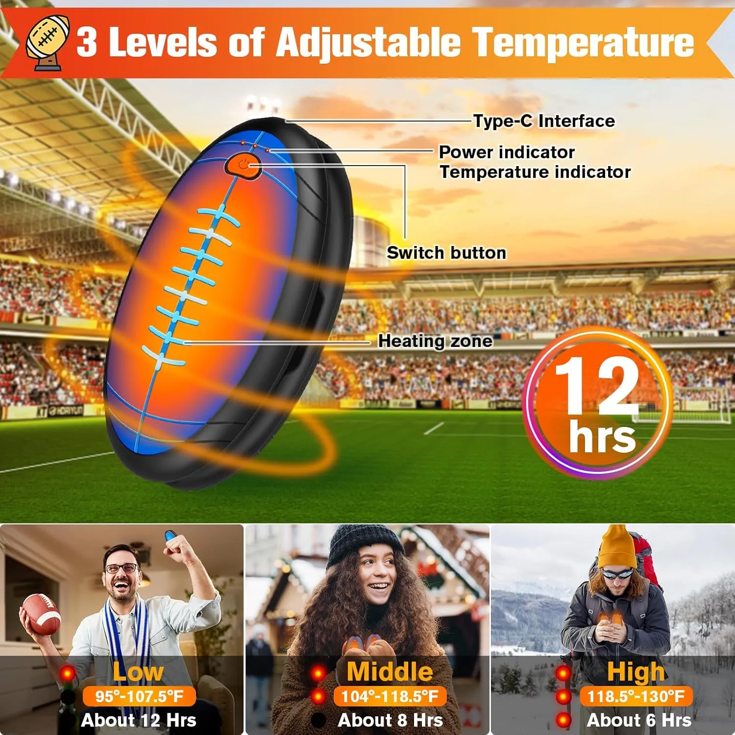 Hand Warmers Rechargeable,2 in 1 Electric Football Hand Warmer for Outdoor Indoor,Electric Hand Warmer,AI Rechargeable Hand Warmer for Camping,Golf,Hunting,Best Golf Accessories for Men Women