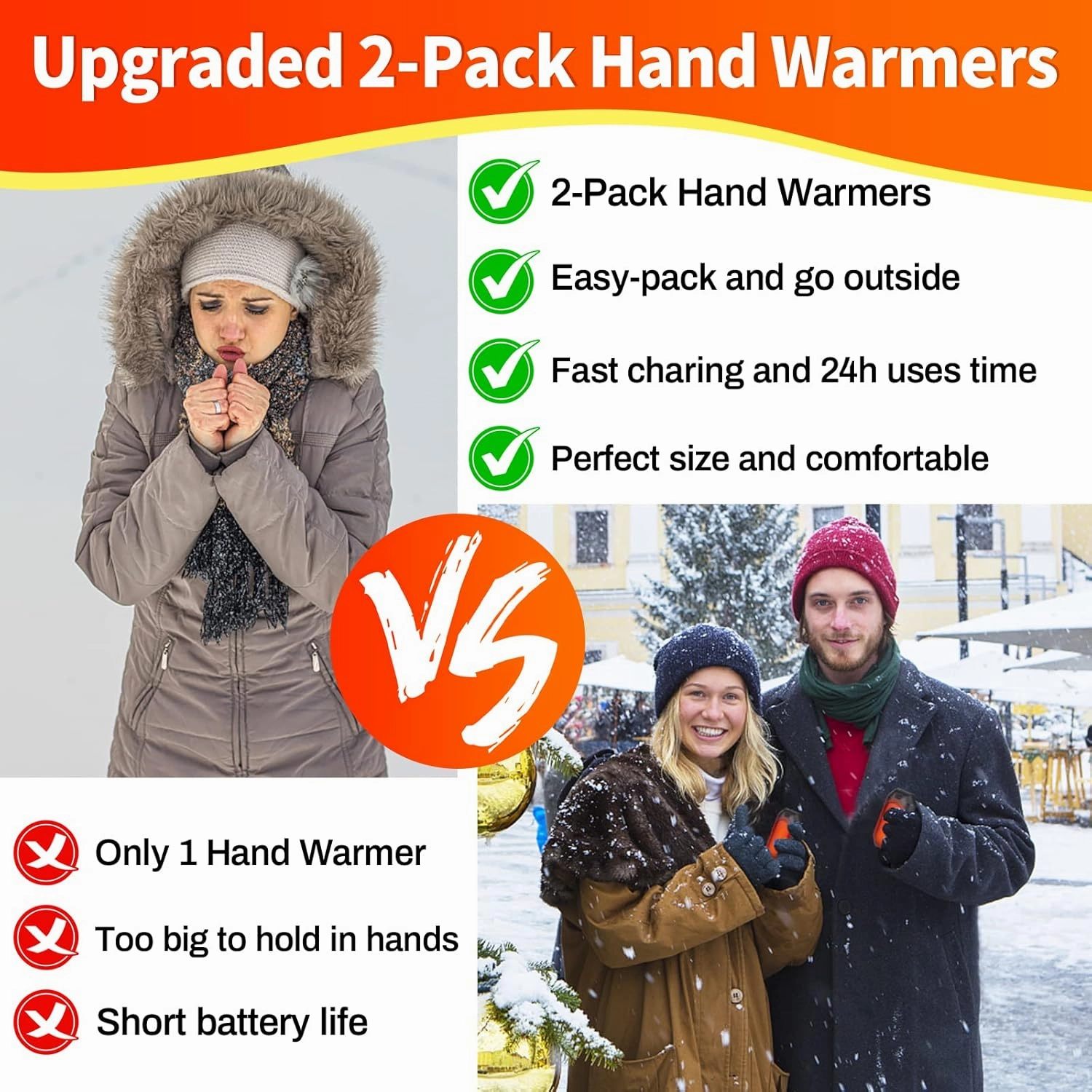 Hand Warmer Rechargeable, 2 Pack Rugby-Shaped Electric Hand Warmers with 3 Heat Setting, 20Hrs Long Lasting Portable Pocket Heater for Outdoor Camping, Hunting, Golf, Man Women Gifts