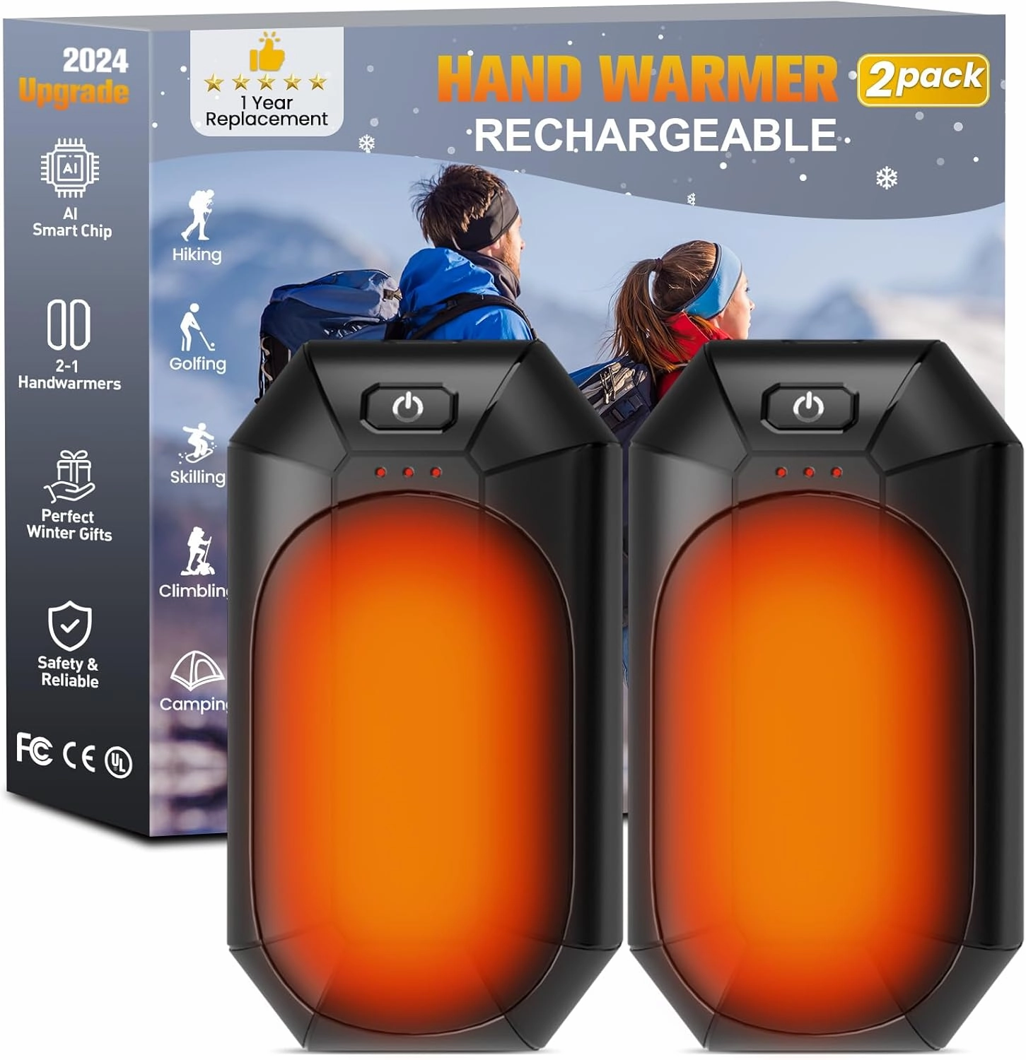 Hand Warmer Rechargeable, 2 Pack Rugby-Shaped Electric Hand Warmers with 3 Heat Setting, 20Hrs Long Lasting Portable Pocket Heater for Outdoor Camping, Hunting, Golf, Man Women Gifts