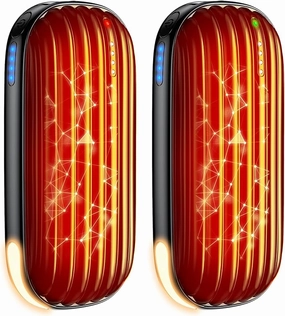 Hand Warmers Rechargeable - 14000mAh Rechargeable Hand Warmers 2 Pack, 15Hrs Warmth Heat Up to 131℉ with LED Light, USB Electric Heated Hand Warmers Reusable Power Bank for Golf, Raynauds, Camping