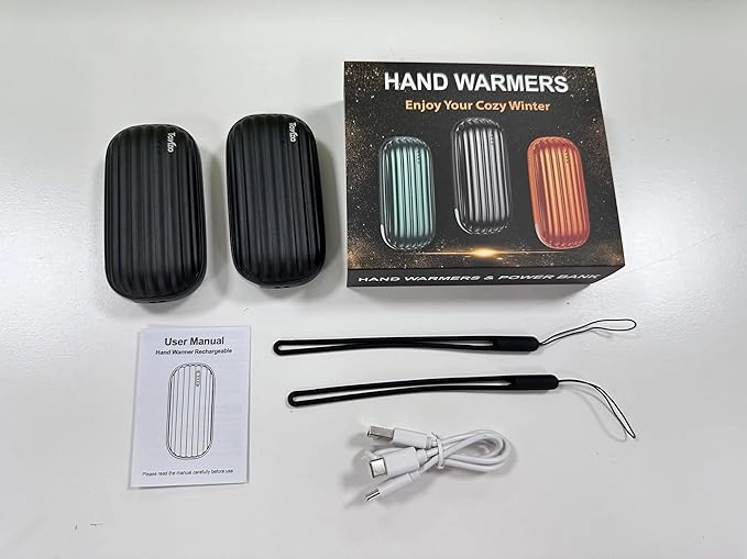 Hand Warmers Rechargeable - 14000mAh Rechargeable Hand Warmers 2 Pack, 15Hrs Warmth Heat Up to 131℉ with LED Light, USB Electric Heated Hand Warmers Reusable Power Bank for Golf, Raynauds, Camping