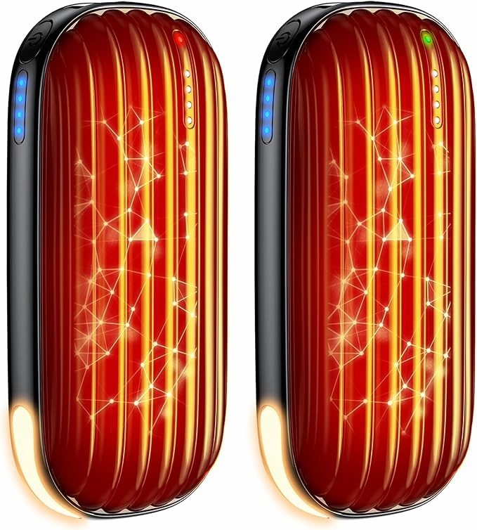 Hand Warmers Rechargeable - 14000mAh Rechargeable Hand Warmers 2 Pack, 15Hrs Warmth Heat Up to 131℉ with LED Light, USB Electric Heated Hand Warmers Reusable Power Bank for Golf, Raynauds, Camping