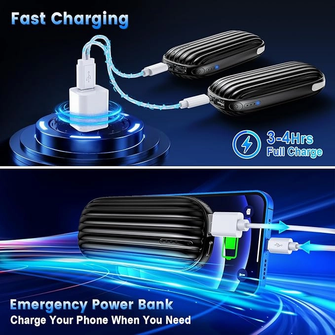 Hand Warmers Rechargeable - 14000mAh Rechargeable Hand Warmers 2 Pack, 15Hrs Warmth Heat Up to 131℉ with LED Light, USB Electric Heated Hand Warmers Reusable Power Bank for Golf, Raynauds, Camping