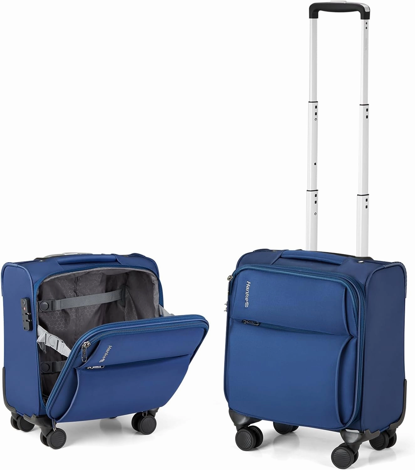 Hanke 16 Inch Underseat Carry On Luggage with Spinner Wheels Airline Approved, Small Rolling Suitcase Softside Underseater Lightweight TSA Travel Roller Suitcase Carry-On Bag(Blue)