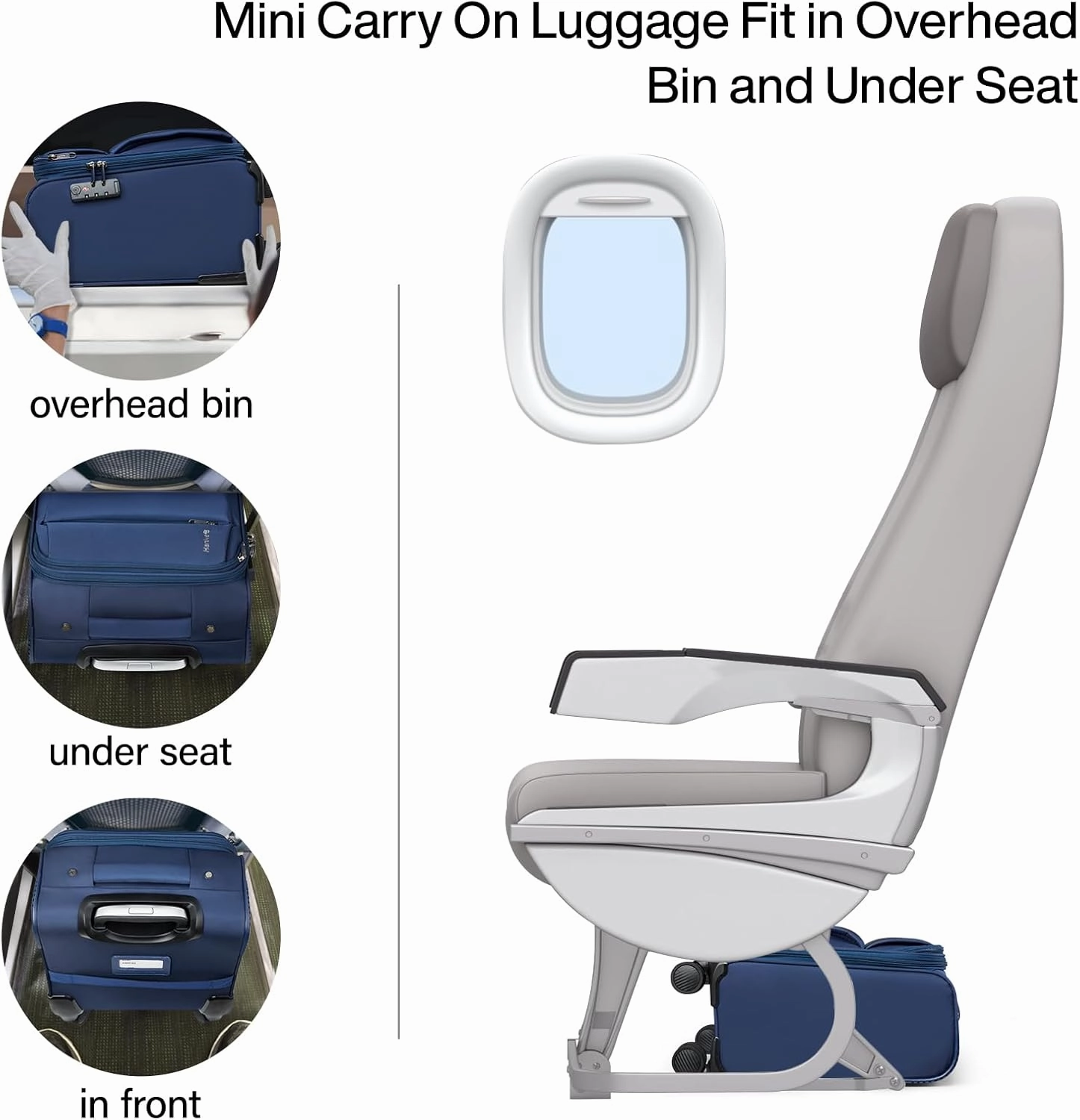 Hanke 16 Inch Underseat Carry On Luggage with Spinner Wheels for Airline, Small Softside TSA Approved Luggage Lightweight Rolling Suitcases Under Seat Travel Carry-On Bag(Blue)