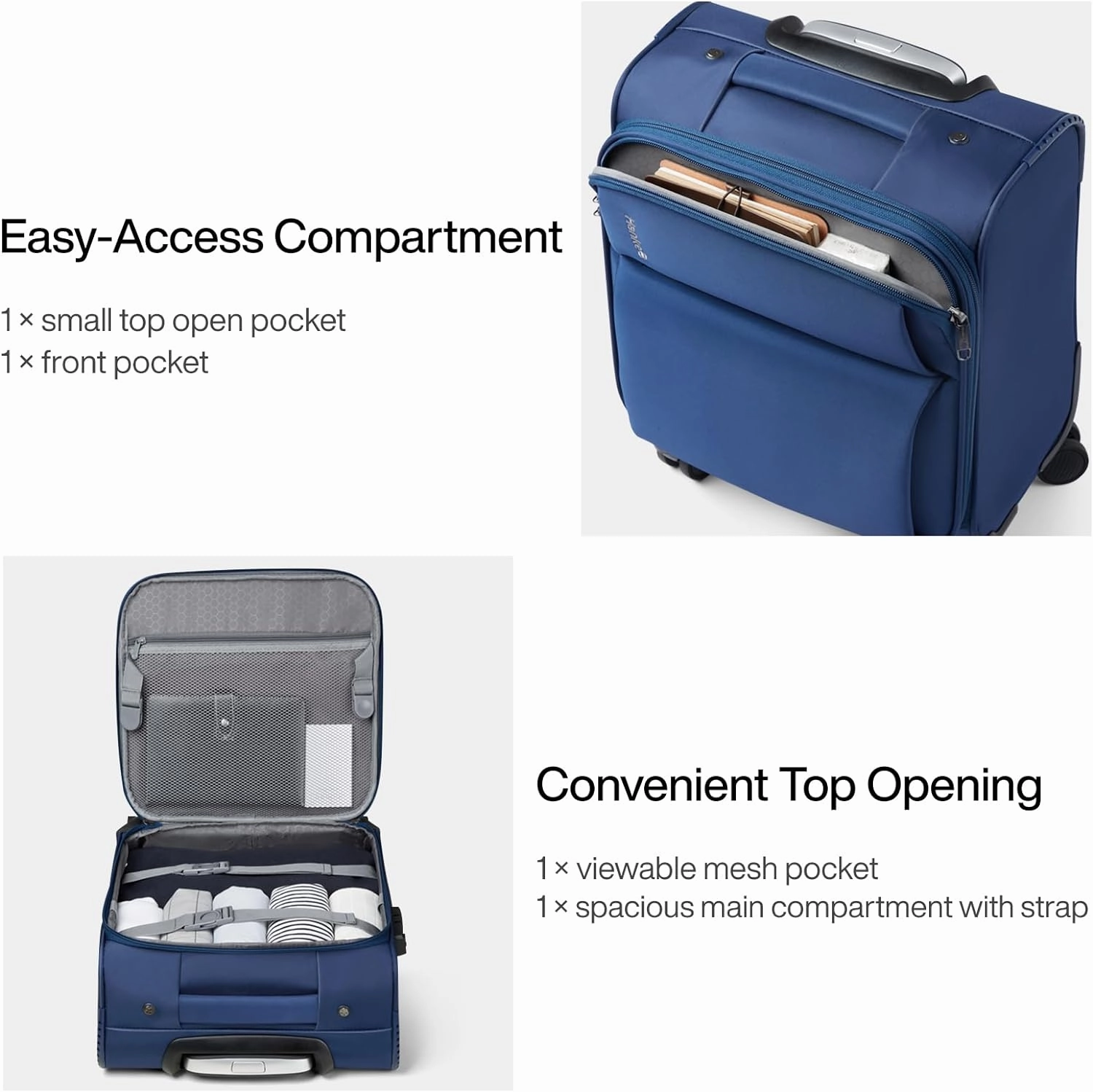 Hanke 16 Inch Underseat Carry On Luggage with Spinner Wheels for Airline, Small Softside TSA Approved Luggage Lightweight Rolling Suitcases Under Seat Travel Carry-On Bag(Blue)