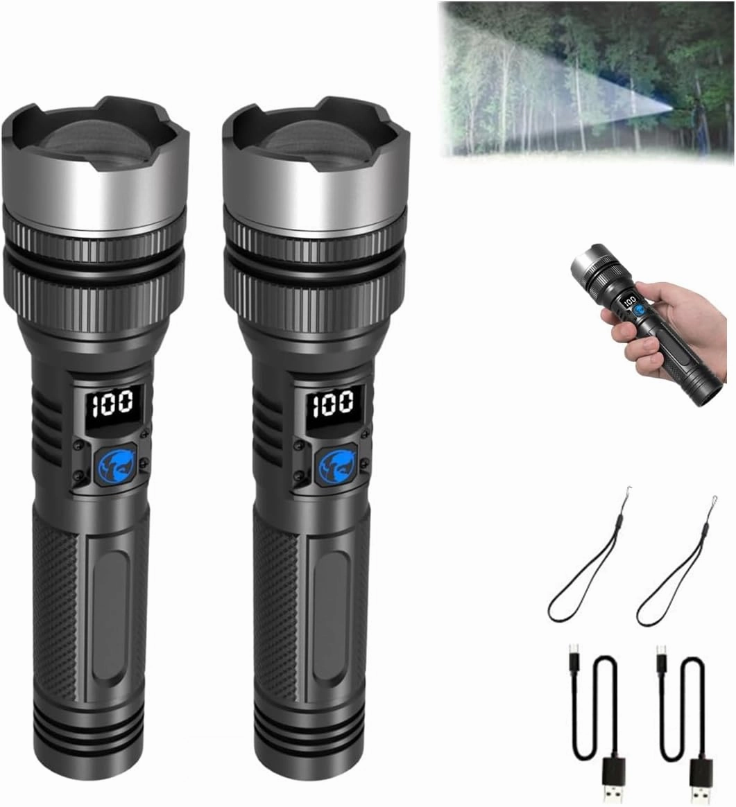 Happytion Flashlight,Strictrigid 2025 The Ultimate Survival Flashlights High Lumens,Super Bright LED Rechargeable Tactical Handheld Flashlights,IPX7 Waterproof,Zoomable for Home Camping (1 pcs)
