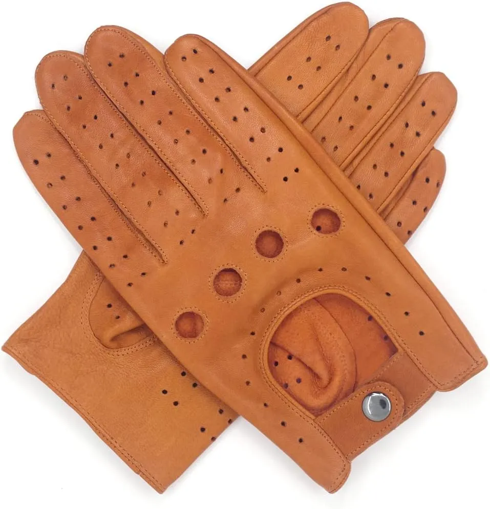 Harssidanzar Mens Lambskin Leather Driving Gloves GM026