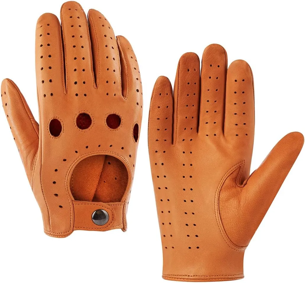 Harssidanzar Mens Lambskin Leather Driving Gloves GM026