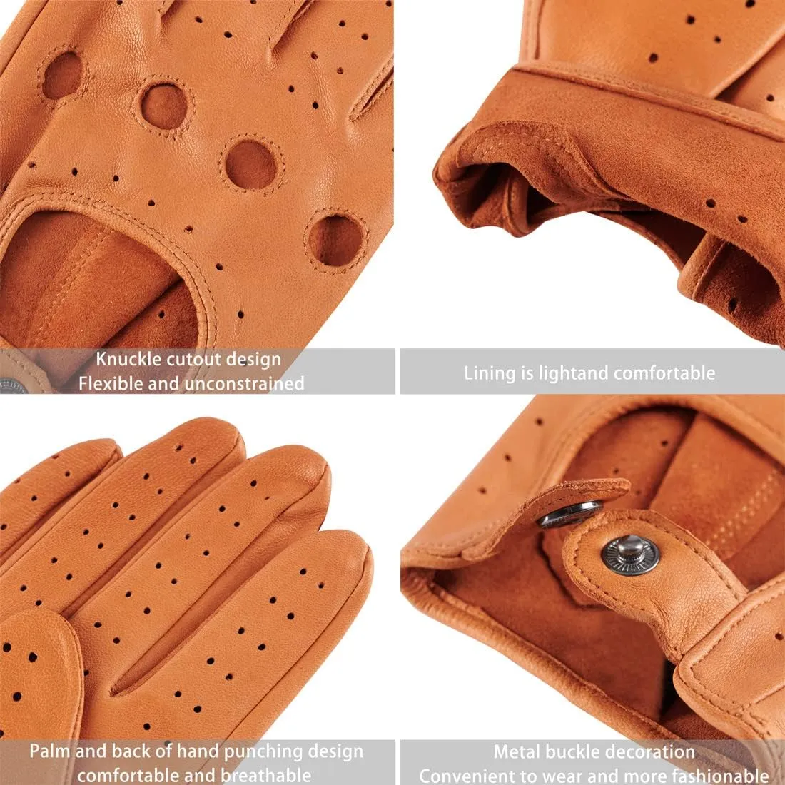 Harssidanzar Mens Lambskin Leather Driving Gloves GM026