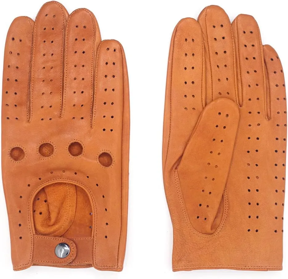 Harssidanzar Mens Lambskin Leather Driving Gloves GM026