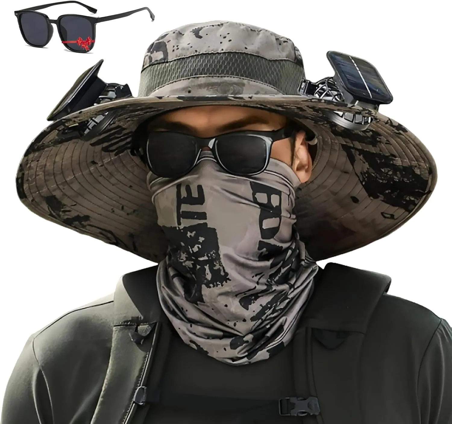 Hat with Fans Solar Power, Sun Hat with Solar Powered Fans, Wide Brim Solar Fan Outdoor Fishing Hat-Solar & USB Charging