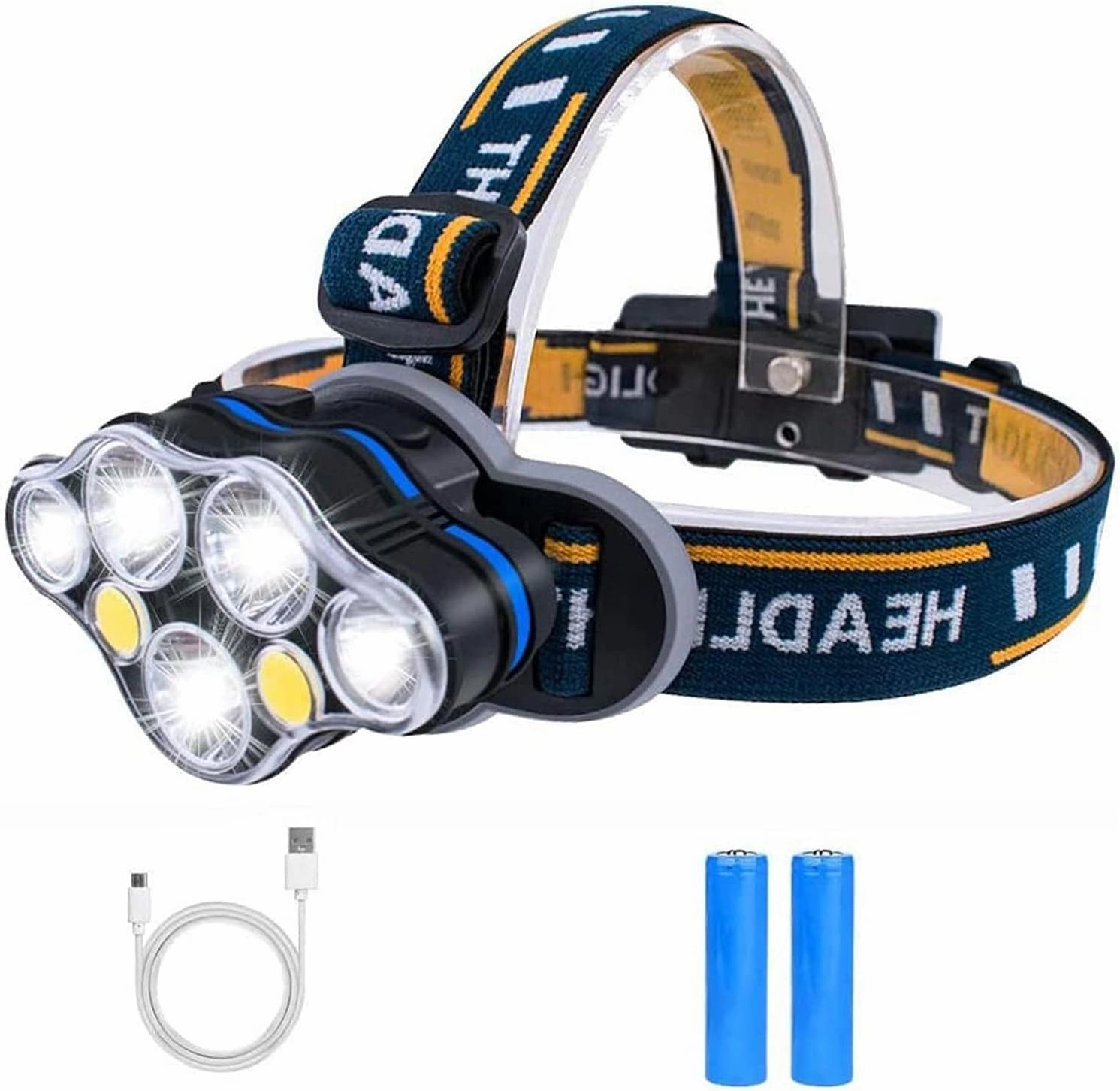 Head Torch,Waterproof Headlight with Red Warning Light USB Rechargeable Led Headlamp,8 Modes Lightweight LED Night Light Flashlight with Warning lamp SOS Strobe for Camping Fishing Running