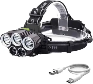 Headlamp Rechargeable,2025 New Upgrade 6 Mode 25000 High Lumen Bright 5 LED Headlamp with Red White Light,IPX5 Waterproof Headlights,Headlamps for Running Fishing Camping Hunting Hiking
