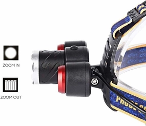 Headlamps Zoom 3LED Rechargeable Strong Headlight, T6 Super Bright Waterproof Head Torch, 4 Kinds Of Lighting Modes for Outdoor Night Fishing, Car Repair, Etc. for Adults, Camping, Outd (Blue )