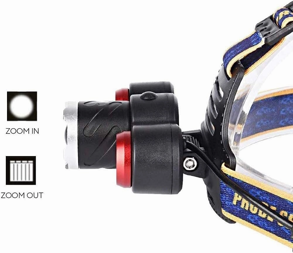 Headlamps Zoom 3LED Rechargeable Strong Headlight, T6 Super Bright Waterproof Head Torch, 4 Kinds Of Lighting Modes for Outdoor Night Fishing, Car Repair, Etc. for Adults, Camping, Outd (Blue )