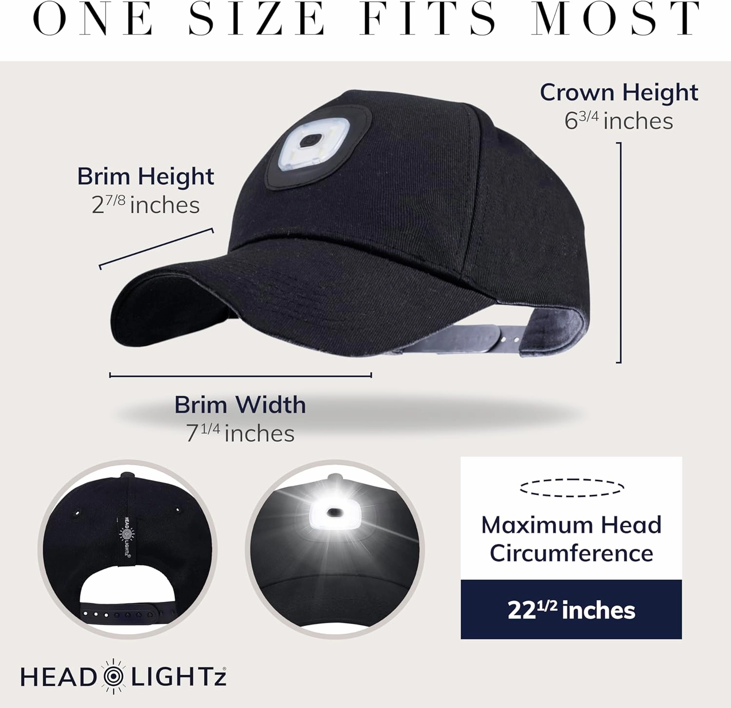 Headlightz Rechargeable LED Baseball Cap - Built-in USB Light with 3 Brightness Levels, Perfect for Running, Walking, Camping - Hands-Free Lighted Hat for Men & Women - As Seen on National TV - BLACK