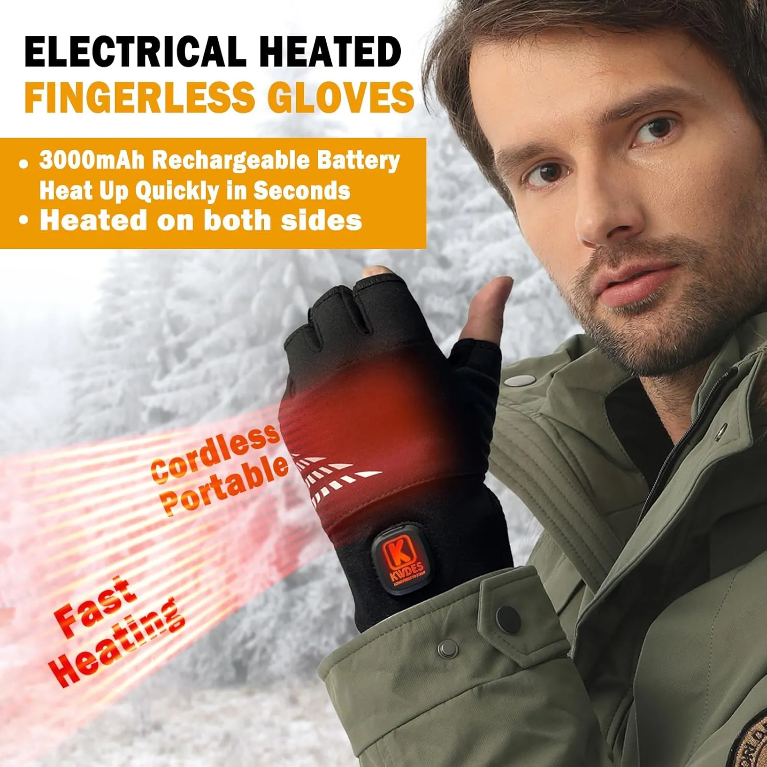 Heated Gloves Fingerless for Women Man Rechargeable Electric Touchscreen Wearable Cold Winter Work Arthritis Pain Relief Hand Warmers Hot Compress Reusable