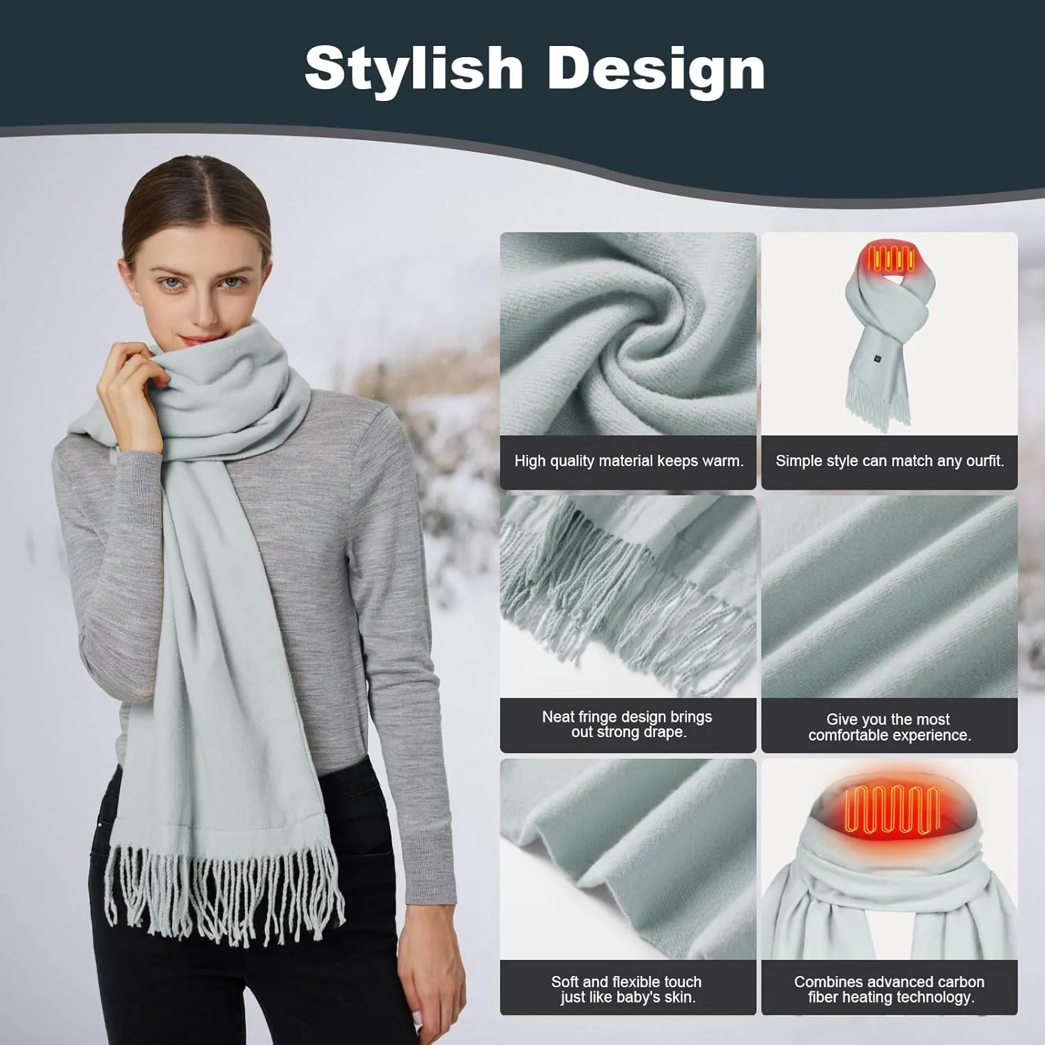 Heated Scarf for Women Men Rechargeable Heated Scarves Blanket with Battery Pack Neck Heating Pad Electric Scarf Heated