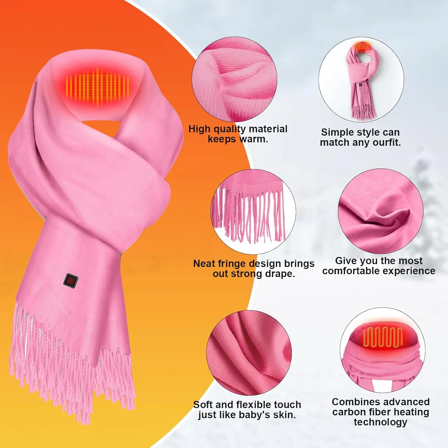 Heated Scarf for Women Men Rechargeable Heated Scarves Blanket with Battery Pack Neck Heating Pad Electric Scarf Heated