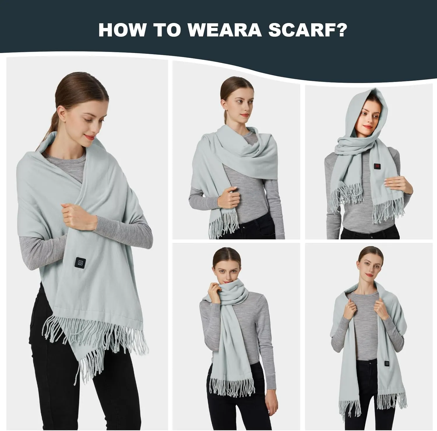 Heated Scarf for Women Men Rechargeable Heated Scarves Blanket with Battery Pack Neck Heating Pad Electric Scarf Heated