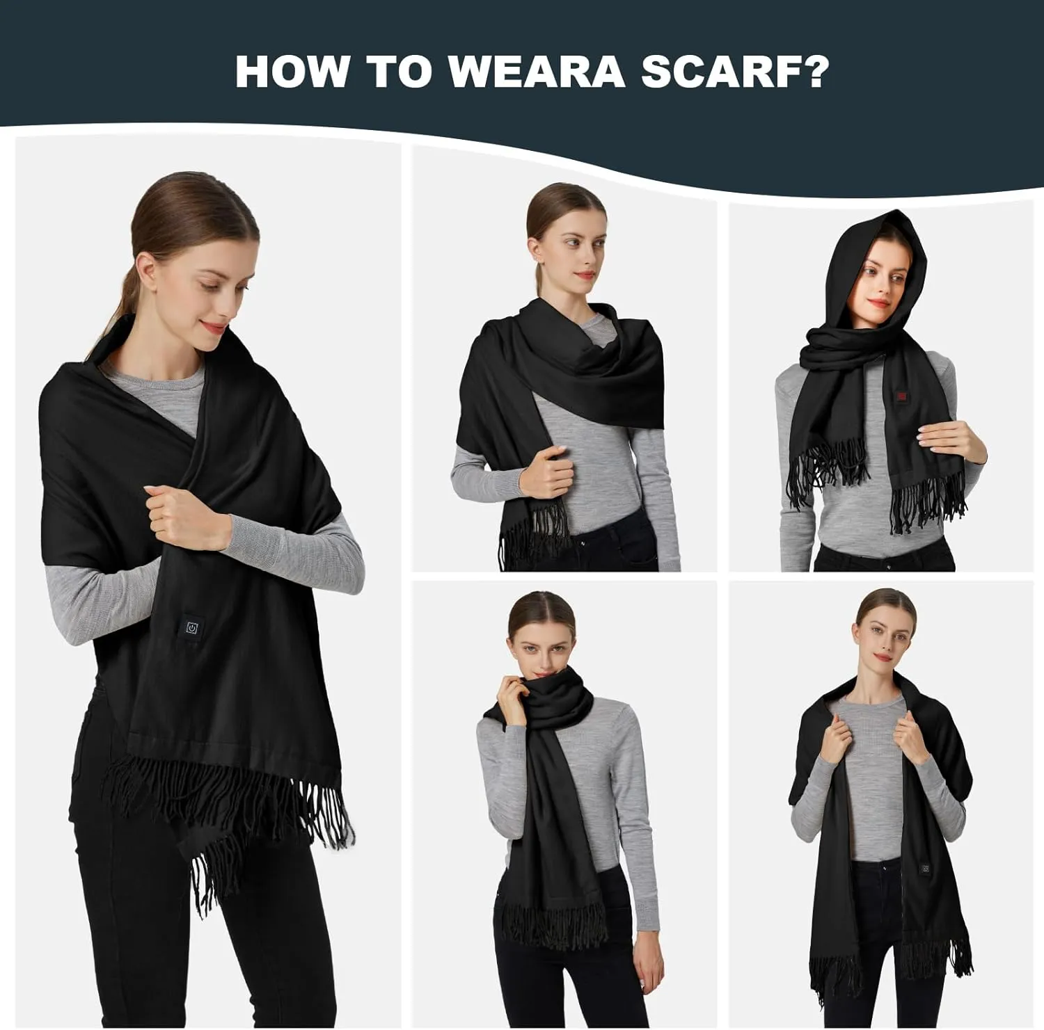 Heated Scarf for Women Men Rechargeable Heated Scarves Blanket with Battery Pack Neck Heating Pad Electric Scarf Heated
