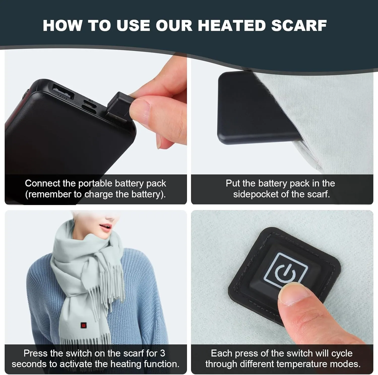Heated Scarf for Women Men Rechargeable Heated Scarves Blanket with Battery Pack Neck Heating Pad Electric Scarf Heated