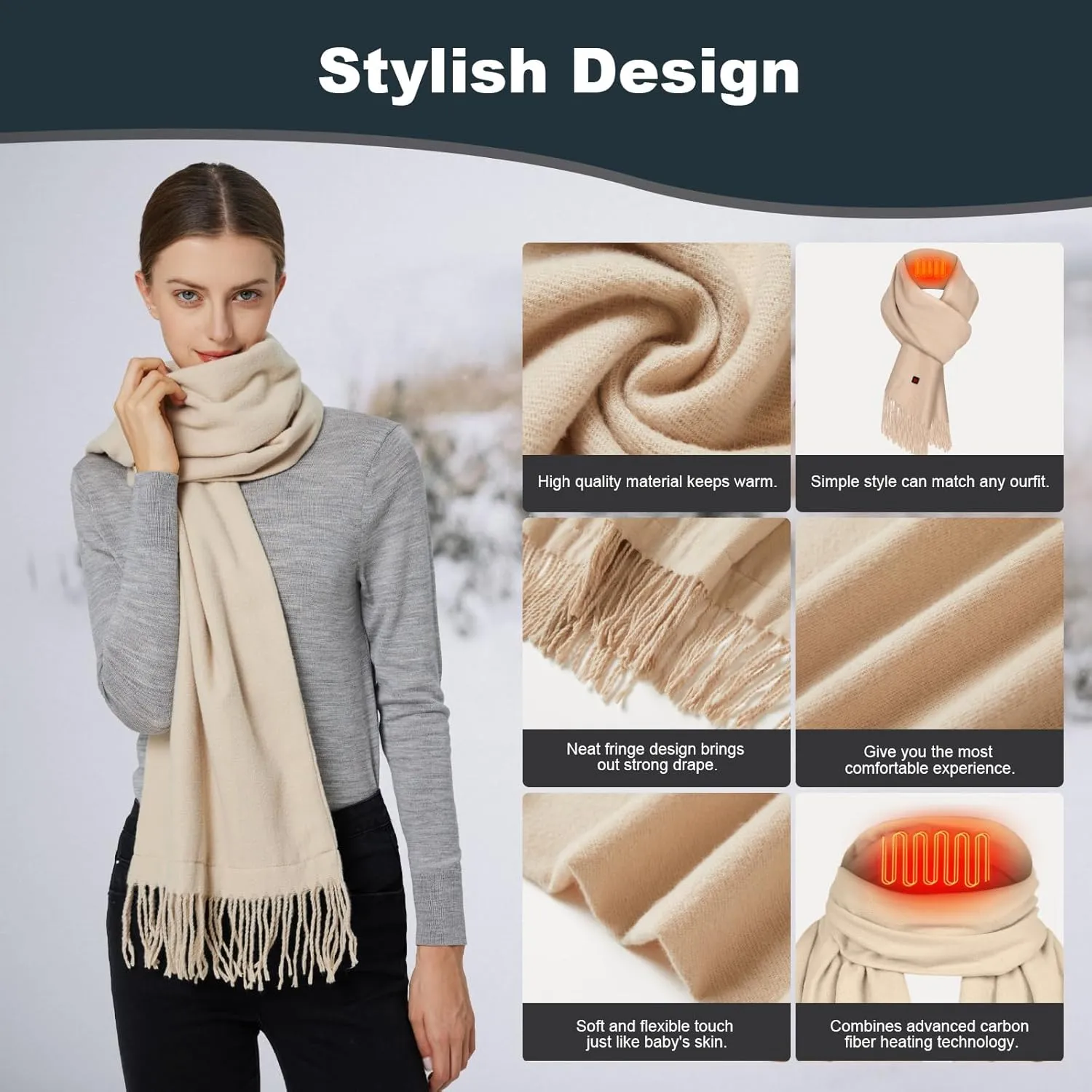 Heated Scarf for Women Men Rechargeable Heated Scarves Blanket with Battery Pack Neck Heating Pad Electric Scarf Heated