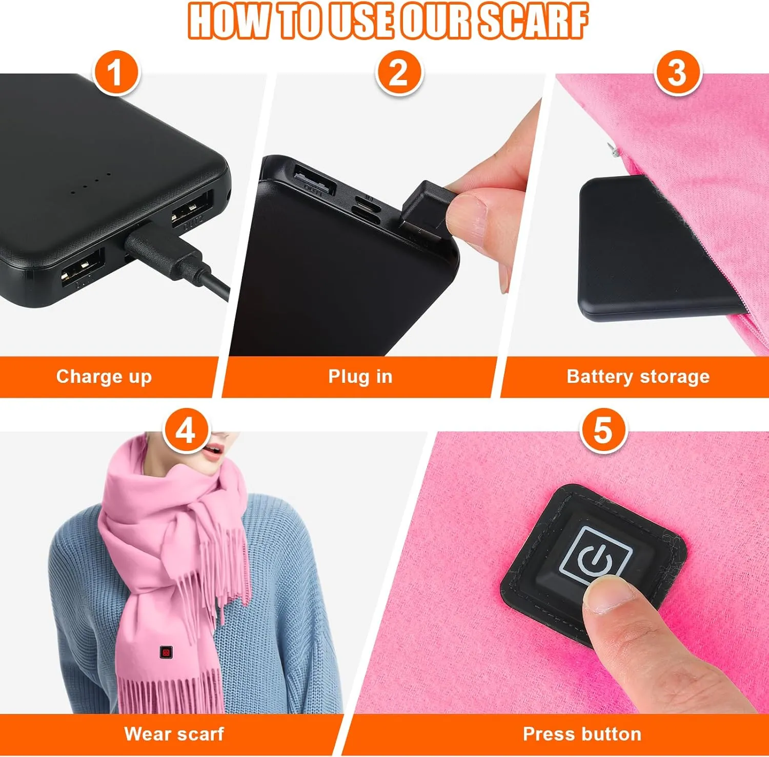 Heated Scarf for Women Men Rechargeable Heated Scarves Blanket with Battery Pack Neck Heating Pad Electric Scarf Heated