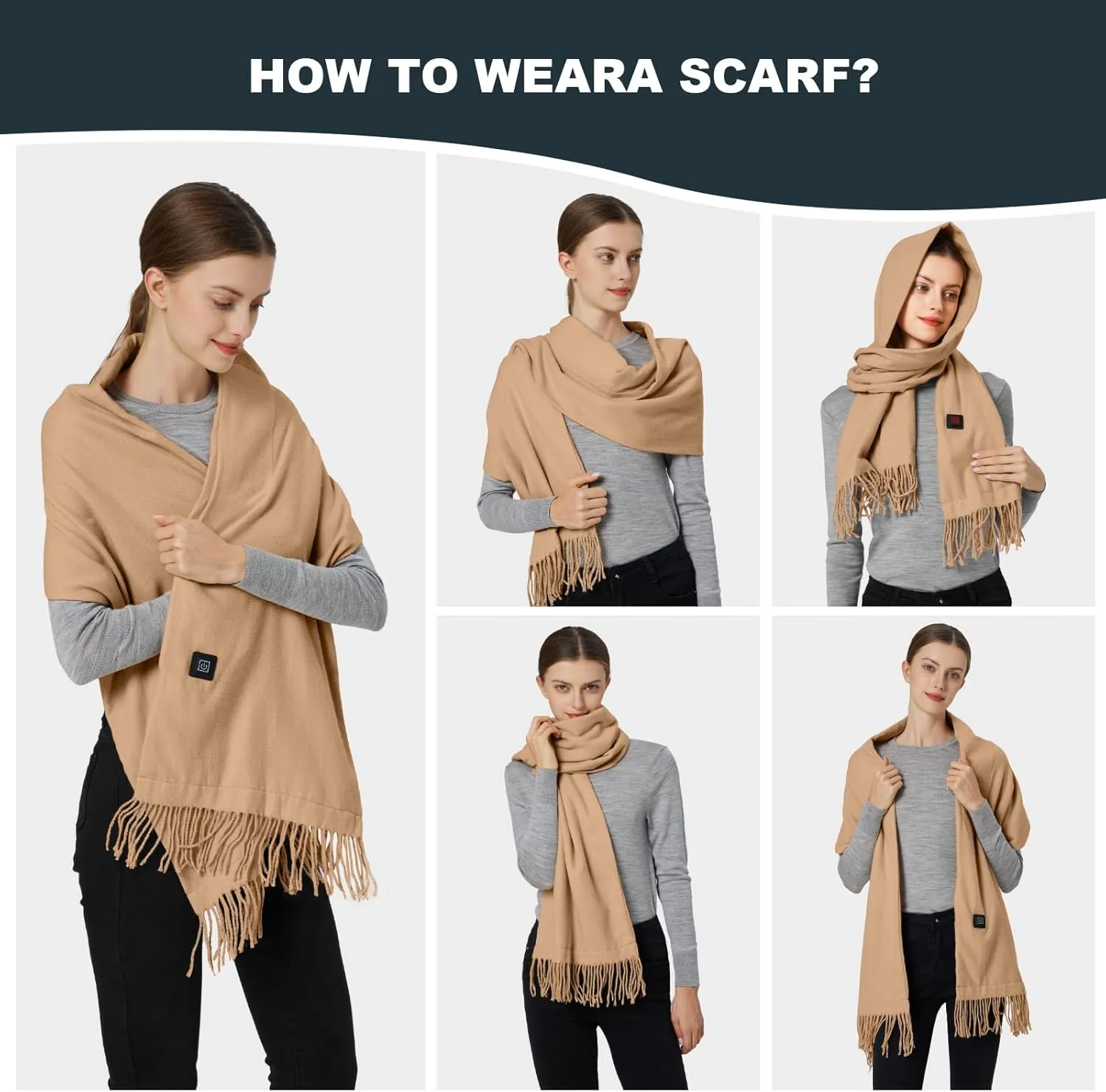 Heated Scarf for Women Men Rechargeable Heated Scarves Blanket with Battery Pack Neck Heating Pad Electric Scarf Heated
