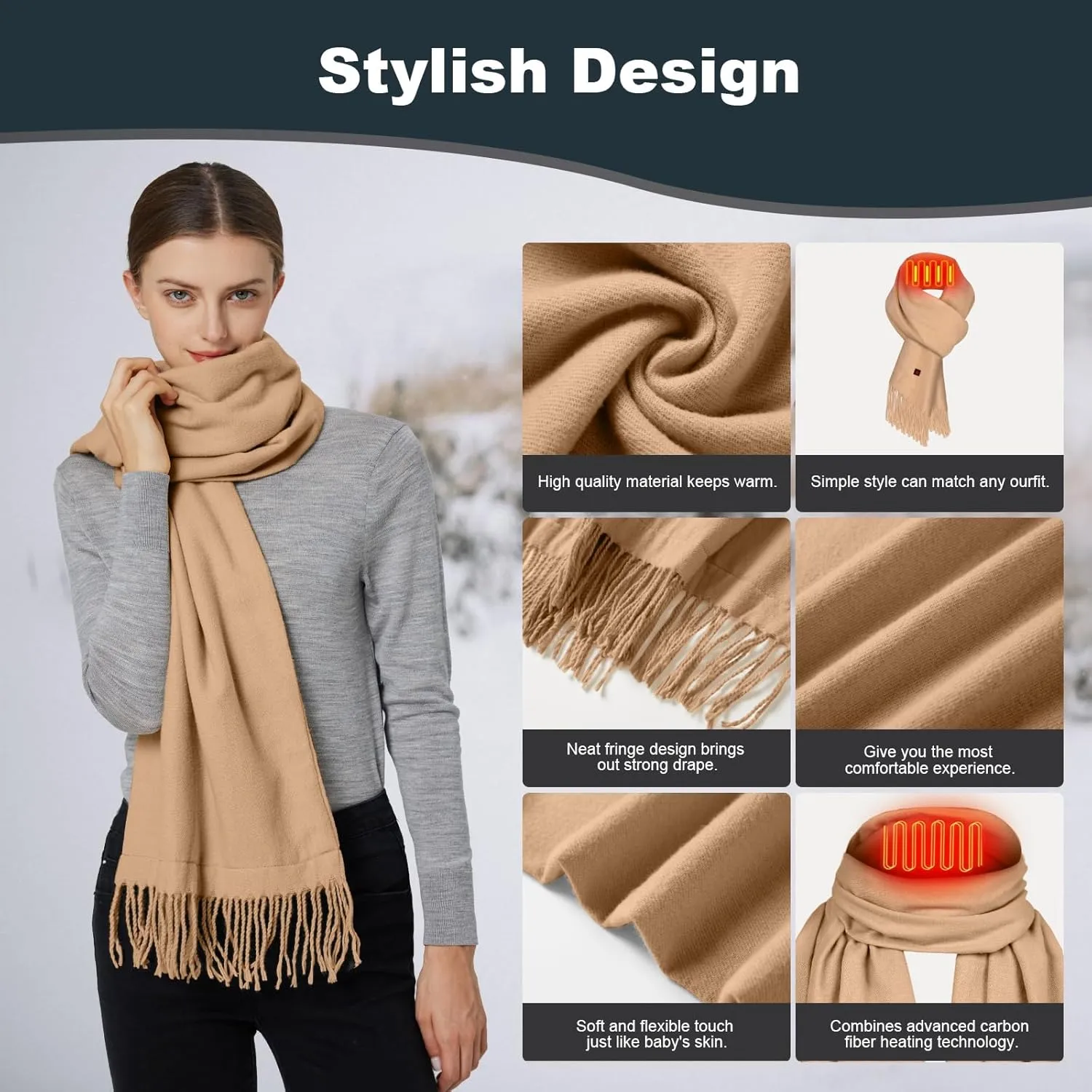 Heated Scarf for Women Men Rechargeable Heated Scarves Blanket with Battery Pack Neck Heating Pad Electric Scarf Heated