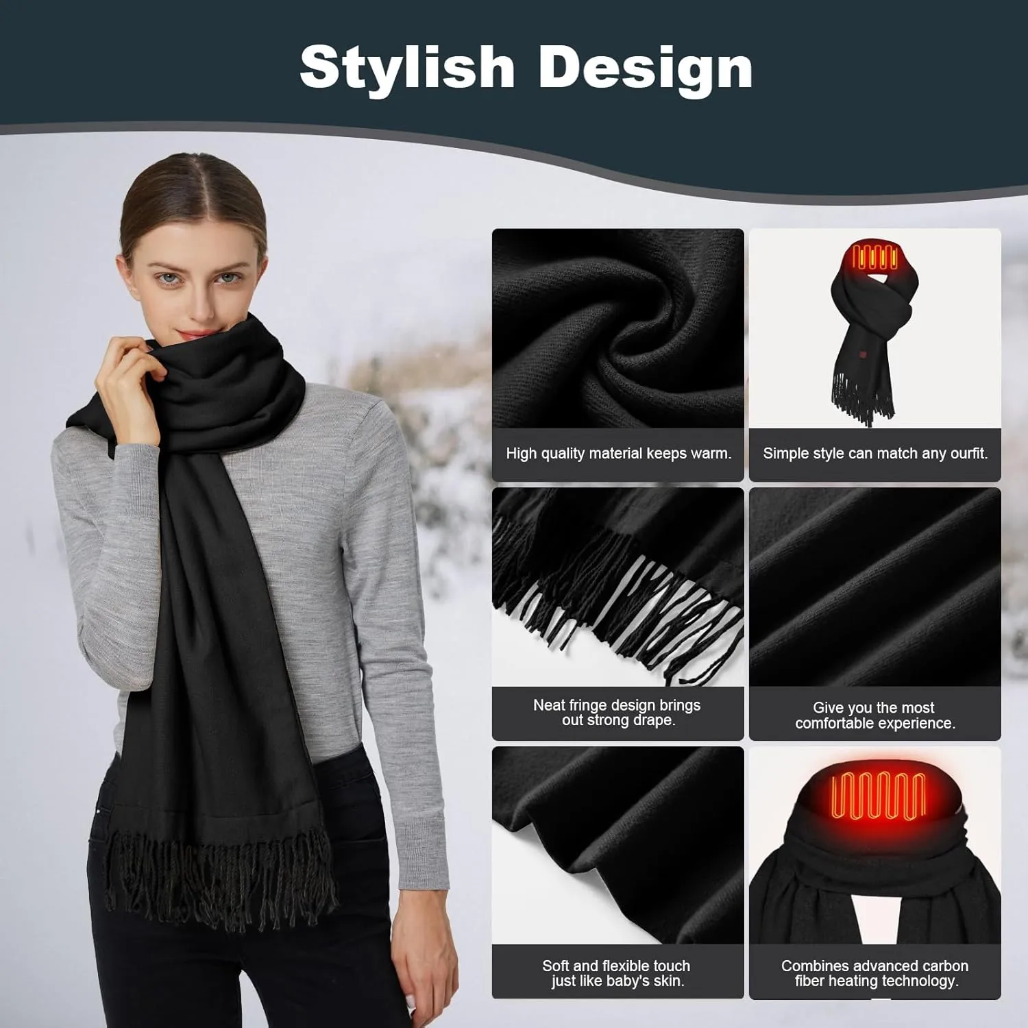Heated Scarf for Women Men Rechargeable Heated Scarves Blanket with Battery Pack Neck Heating Pad Electric Scarf Heated