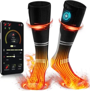 Heated Socks for Men Women 9V Constant Voltage 3000mAh Battery Rechargeable Washable APP Control Electric Heating Socks for Hunting Fishing Hiking(Black,S)