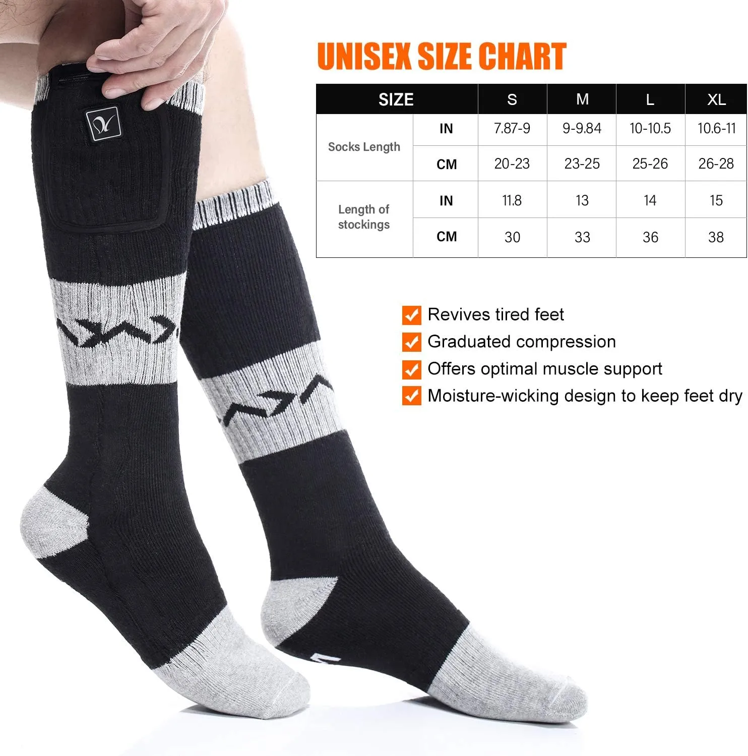 Heated Socks for Men Women, Electric Socks with 7.4V 2200mAh Rechargeable Battery Foot Warmers for Winter Sports Snow Ski Hunting Camping Hiking Riding