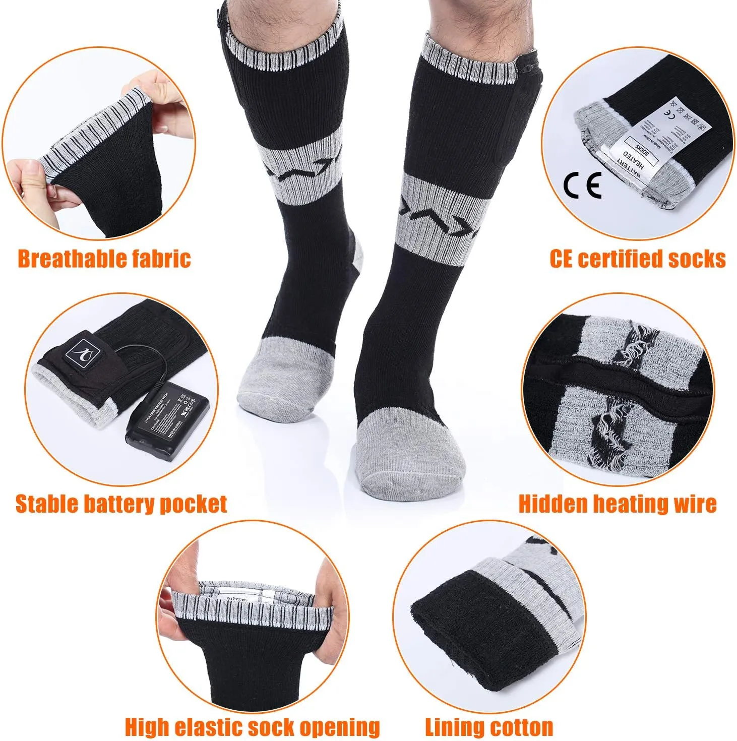 Heated Socks for Men Women, Electric Socks with 7.4V 2200mAh Rechargeable Battery Foot Warmers for Winter Sports Snow Ski Hunting Camping Hiking Riding